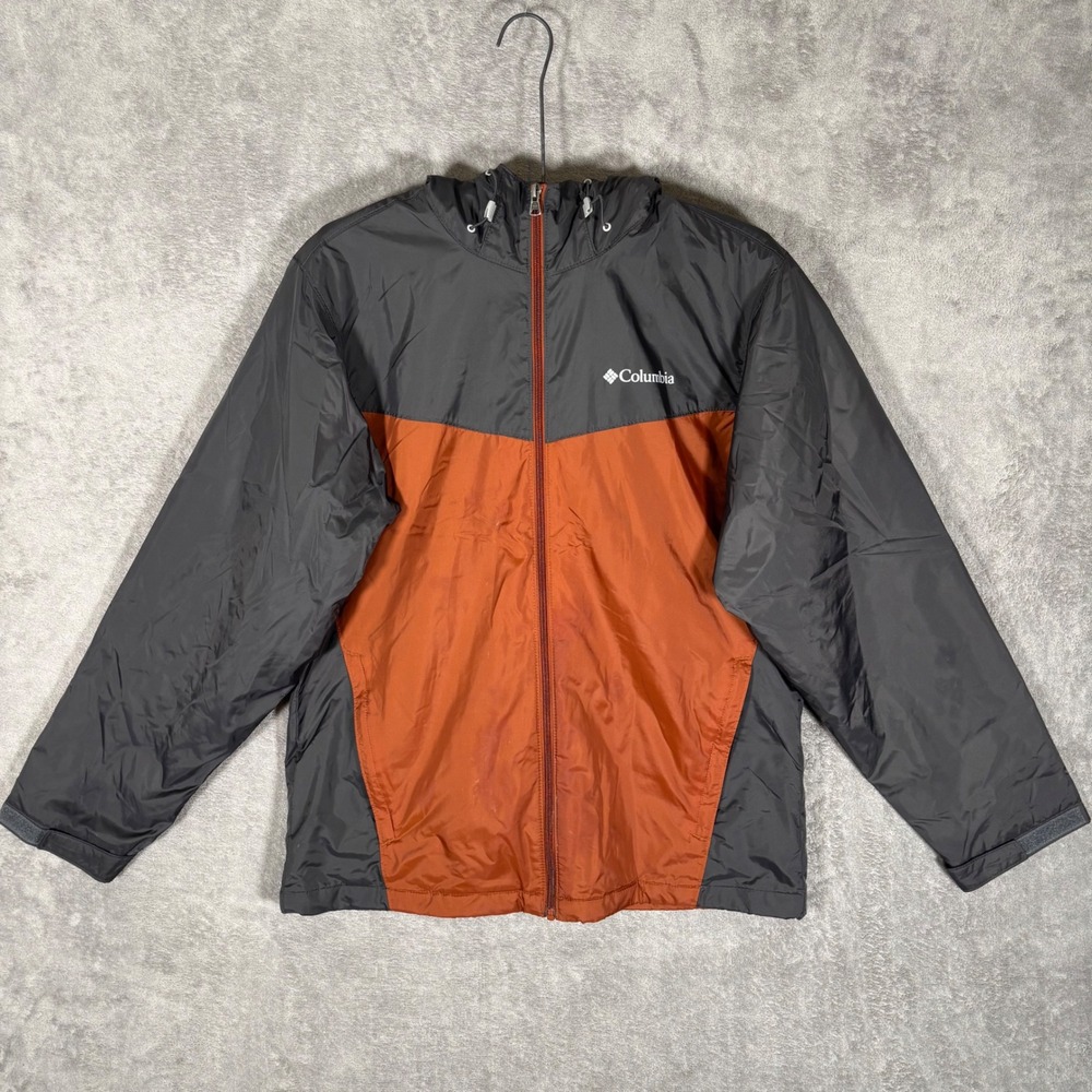 Columbia Mens XM0676 Colorblock Hooded Windbreaker Jacket Grey Orange Medium